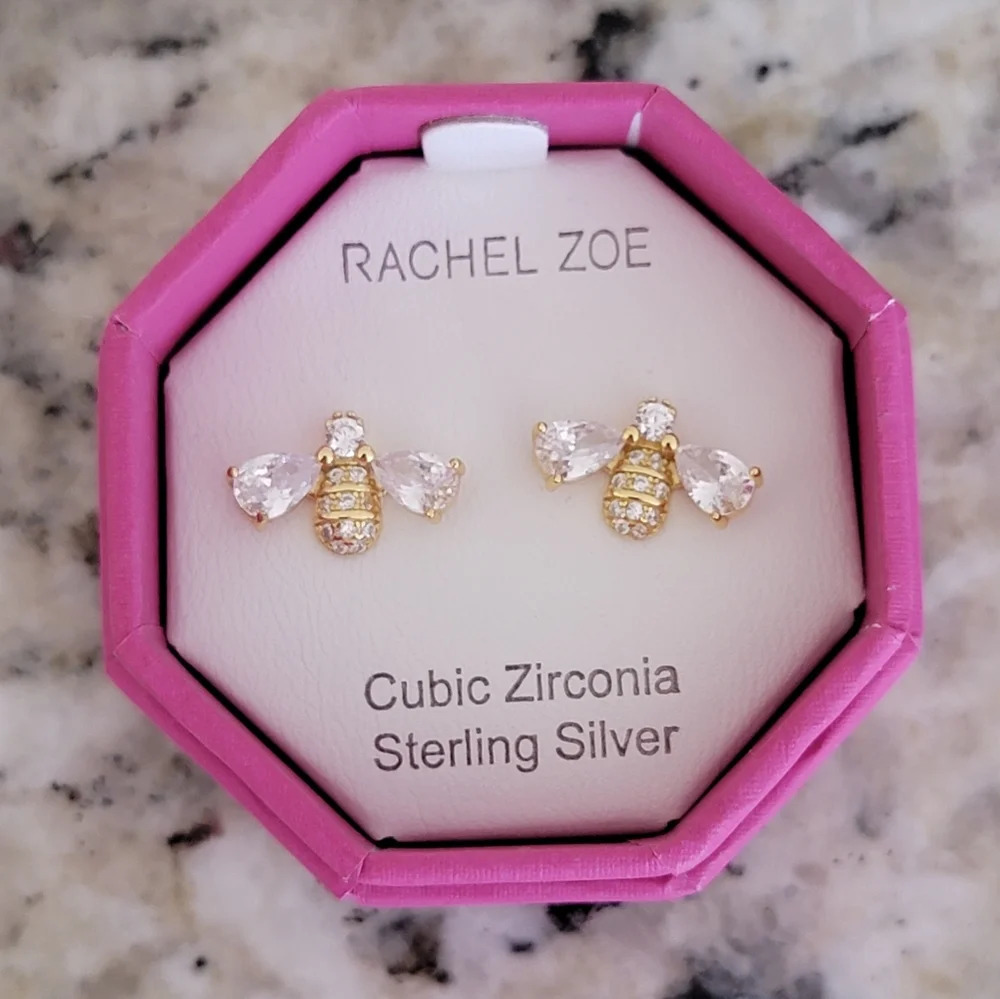 Rachel Zoe Gold Plated Sterling Silver Bee Earrings NEW